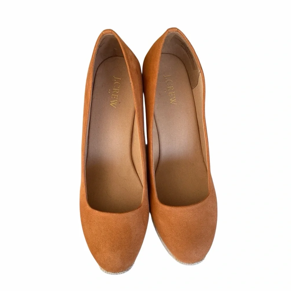 J. Crew Cognac Espadrille Faux Suede Wedges Women's Size 9